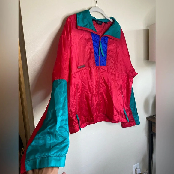 Vintage|| Colombia Red color-blocked Full Zip Wind Breaker, as sold on Urban - Picture 3 of 11